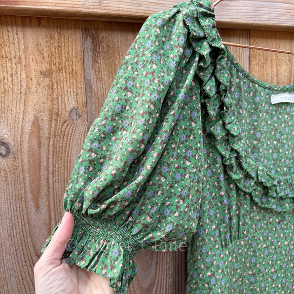 Doen Olive Dress Green Martha's Garden Floral Silk Maxi Size XS - Picture 6 of 17